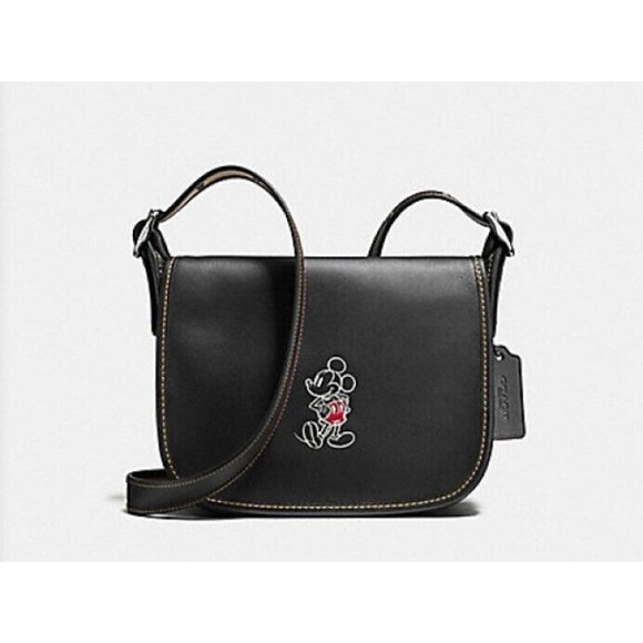 Coach Handbags - NWT Coach X Disney Mickey Mouse Saddle Bag 23 Calf Leather Purse Black 59359